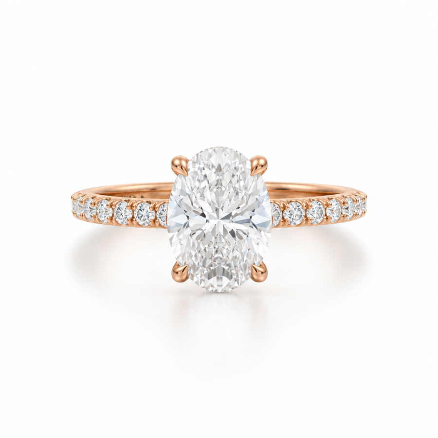 Oval Diamond Basket With Pave Ring