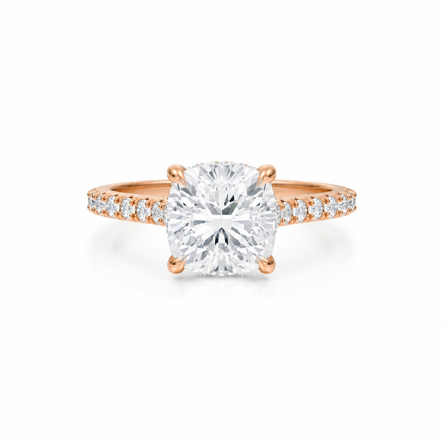Cushion Pave Cathedral Ring With Diamond Basket