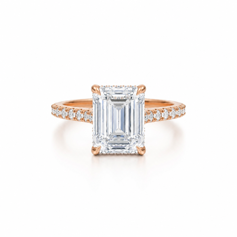 Emerald Pave Cathedral Ring With Diamond Basket