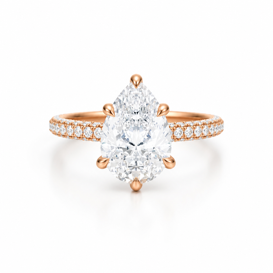 Pear Three Row Pave Ring