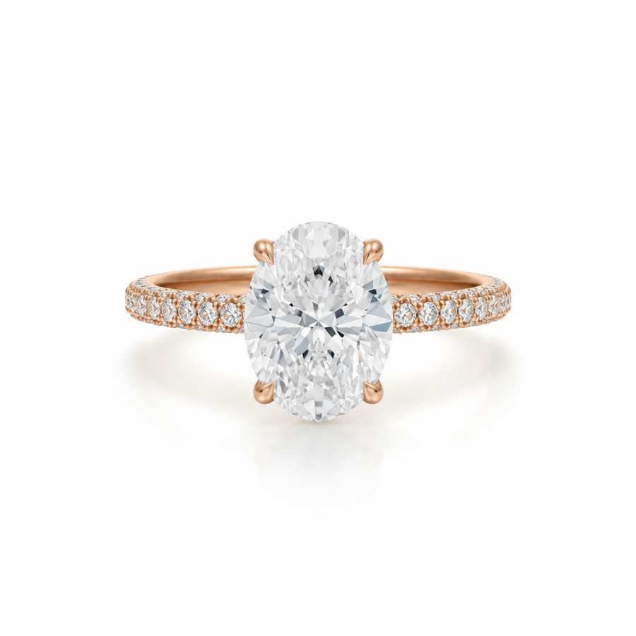 Oval Hidden Halo with Three Row Pave Band