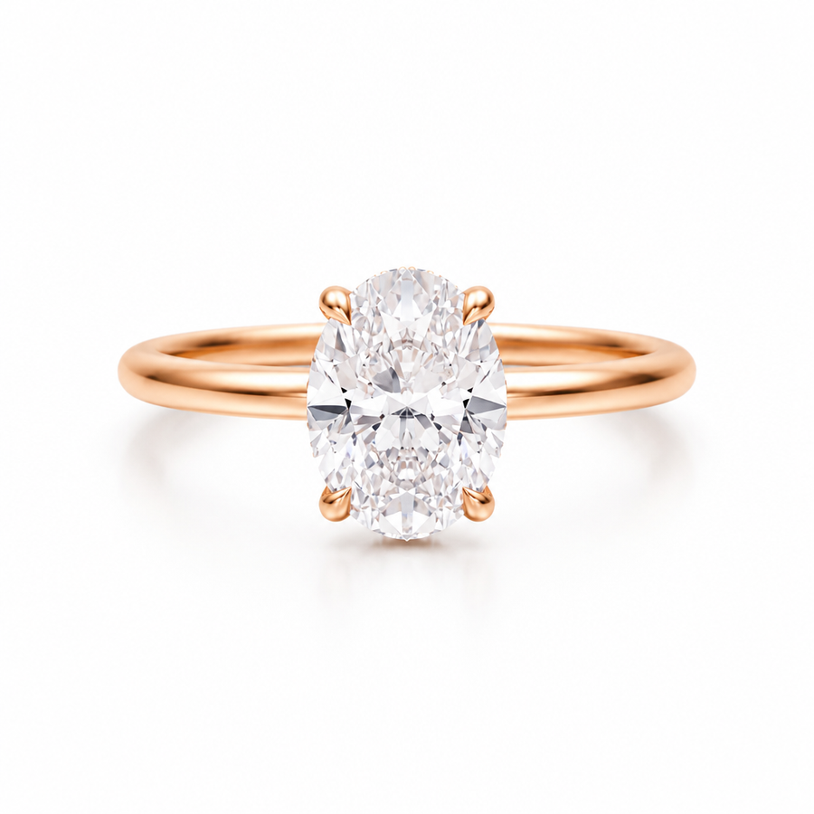 Oval Solitaire Ring With Hidden Halo