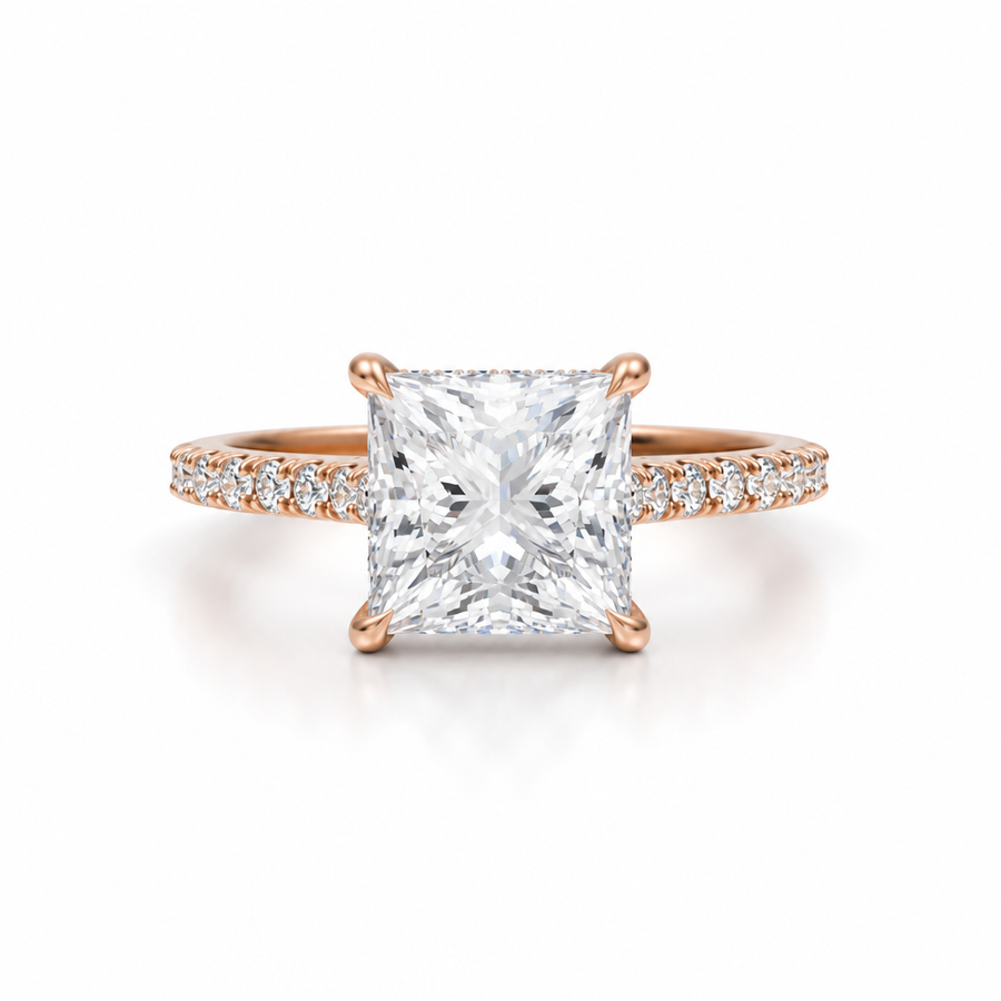 Princess Pave Cathedral Ring With Diamond Basket