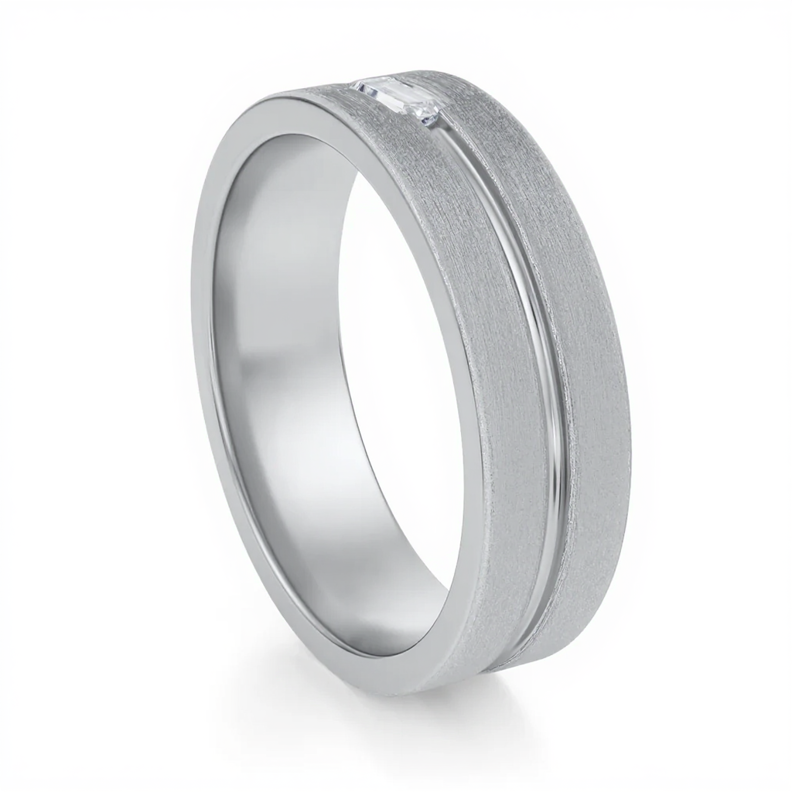 Baguette Diamond Inlay Wedding Ring