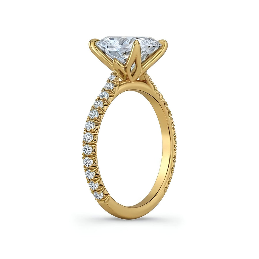 Cushion Diamond Tulip Cathedral French Pave Ring