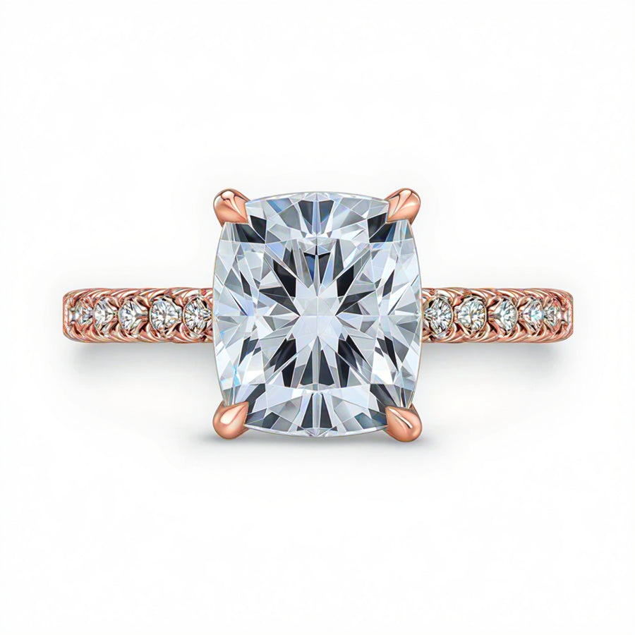 Cushion Diamond Tulip Cathedral French Pave Ring