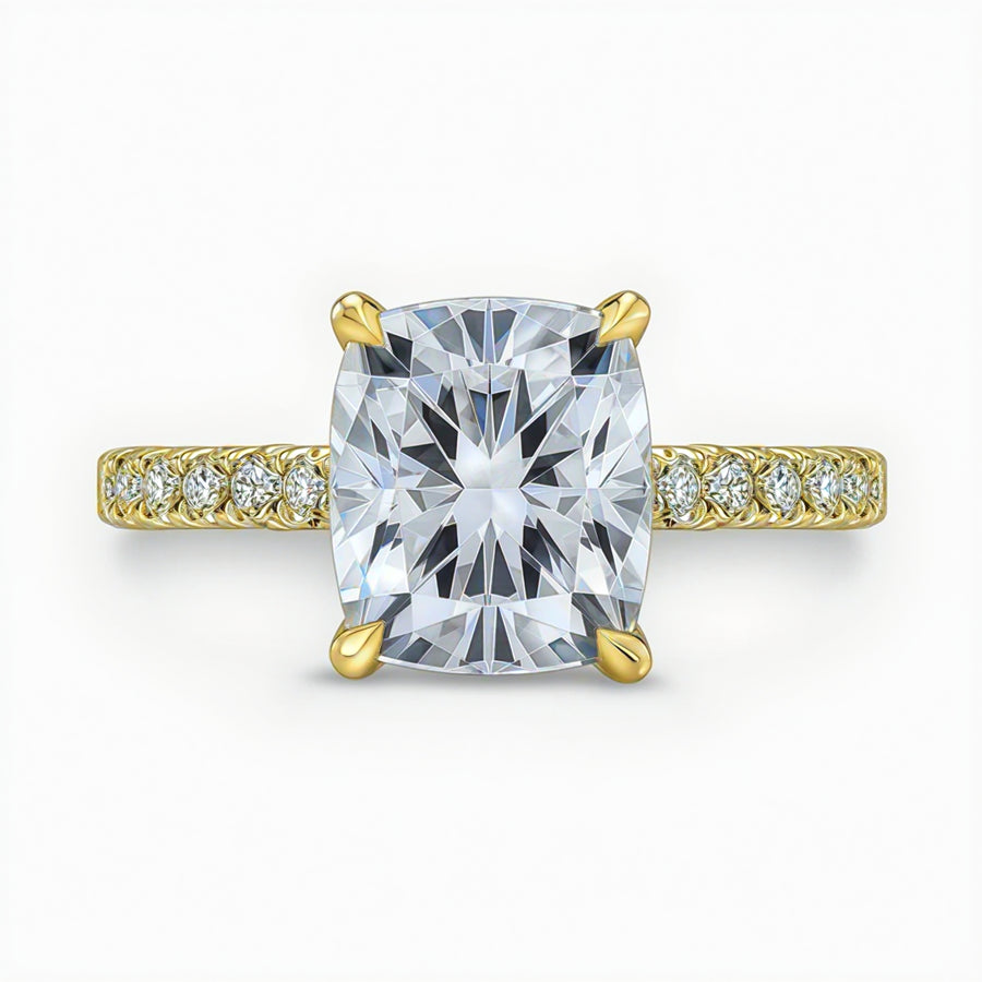 Cushion Diamond Tulip Cathedral French Pave Ring