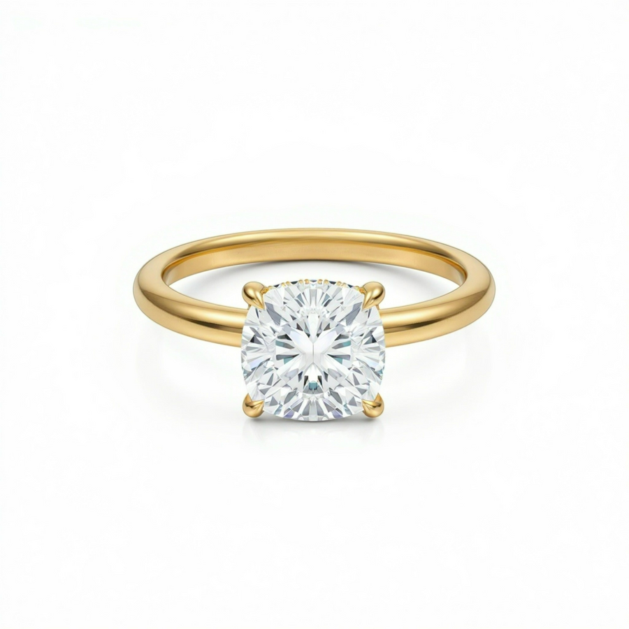 Cushion Solitaire Ring With Hidden Halo