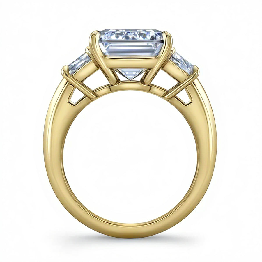 Emerald Diamond Trapezoid Cathedral Three Stone Ring