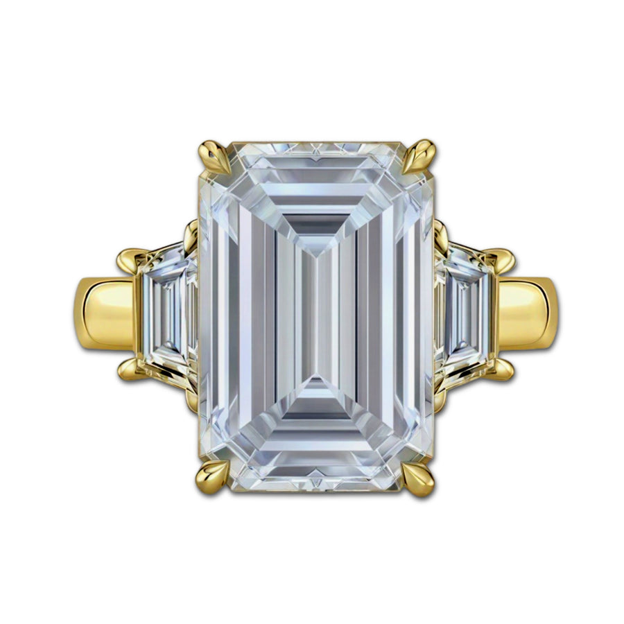 Emerald Diamond Trapezoid Cathedral Three Stone Ring