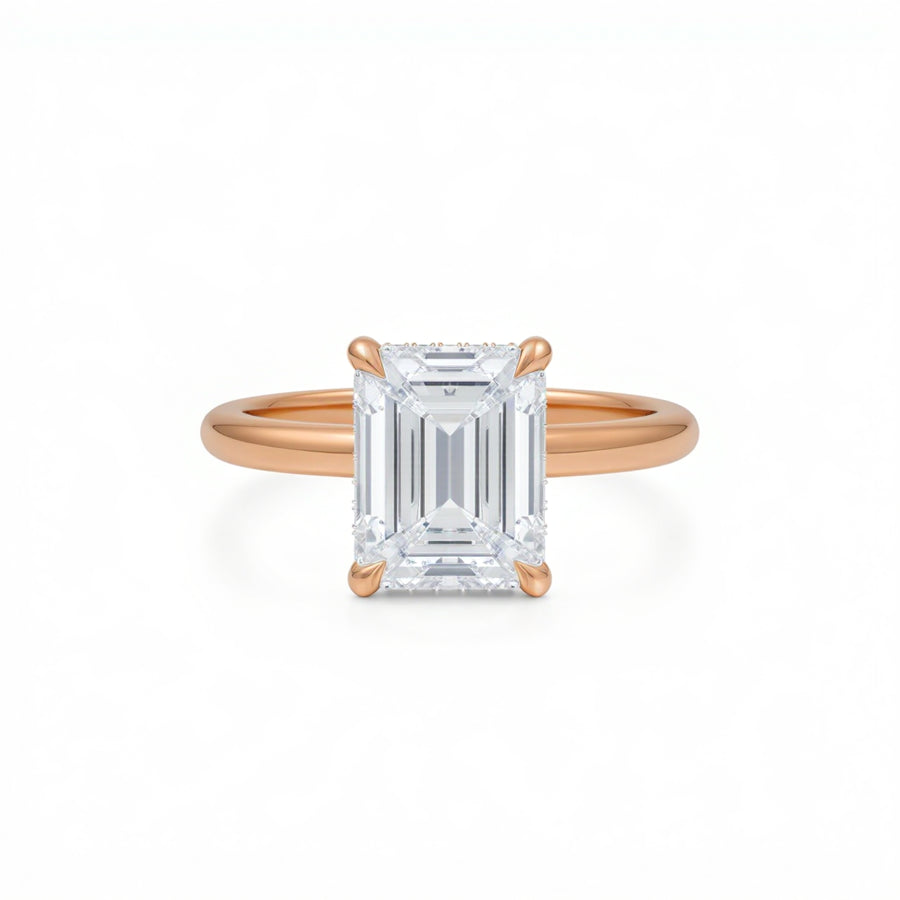 Emerald Solitaire Ring With Hidden Halo