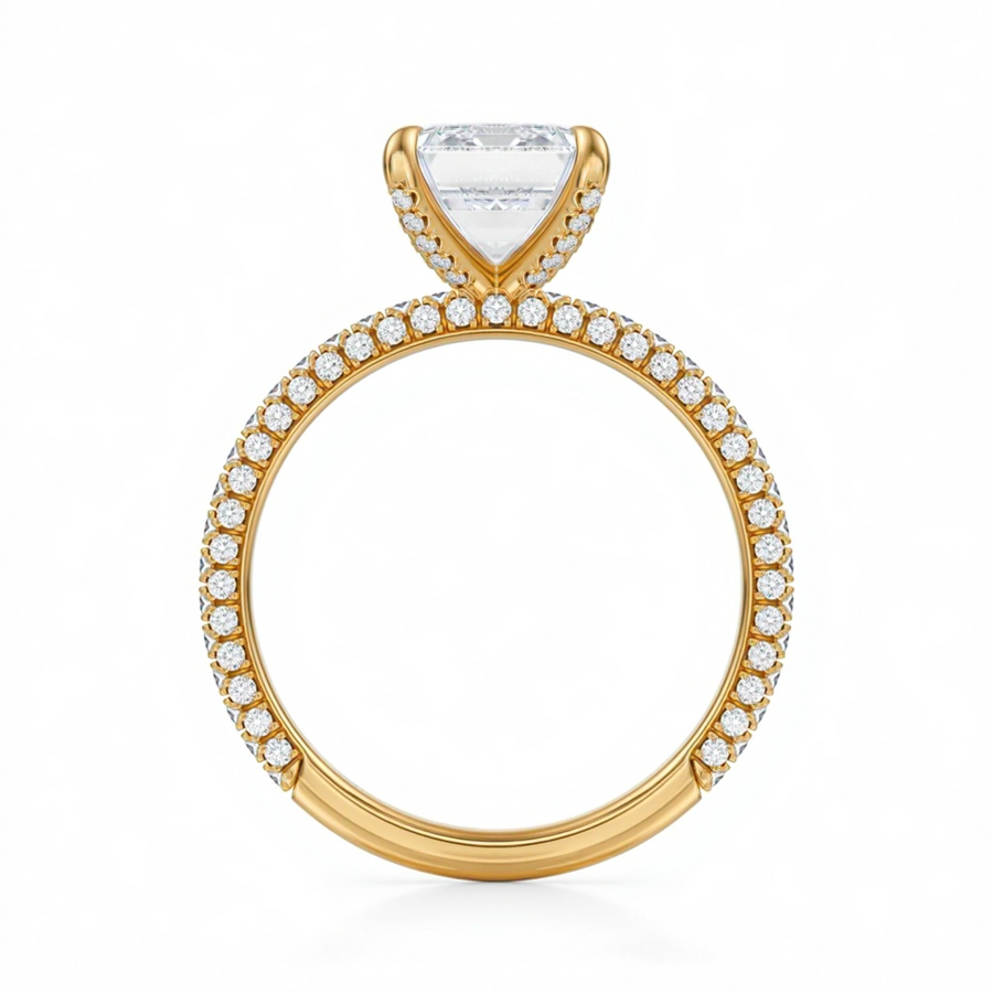 Emerald Three Row Pave Ring With Pave Prongs