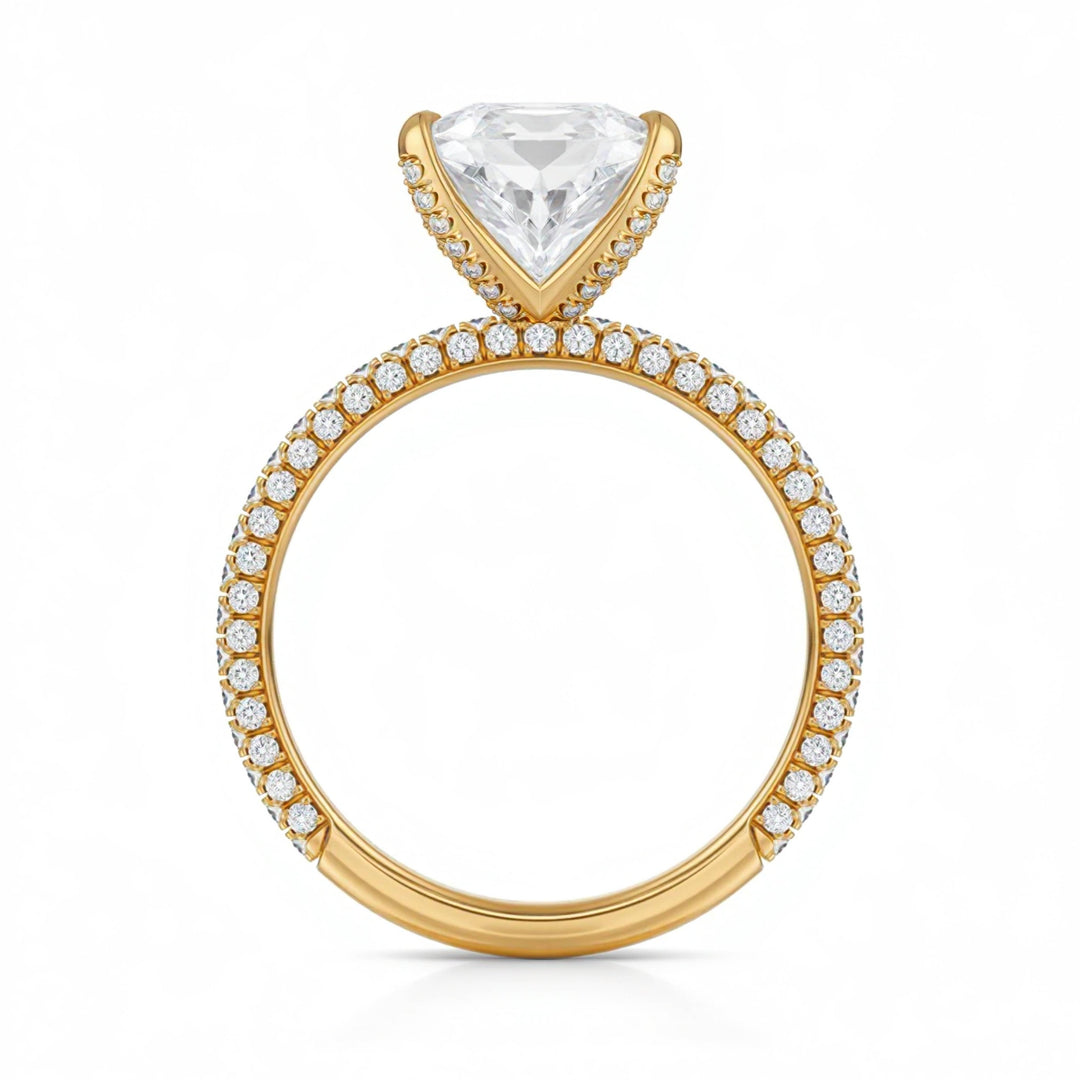 Princess Three Row Pave Ring With Pave Prongs