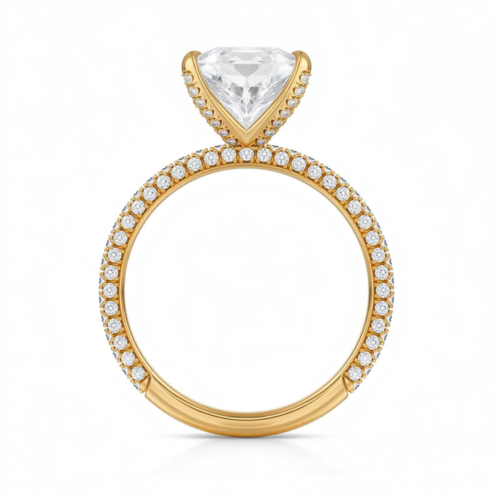 Princess Three Row Pave Ring With Pave Prongs