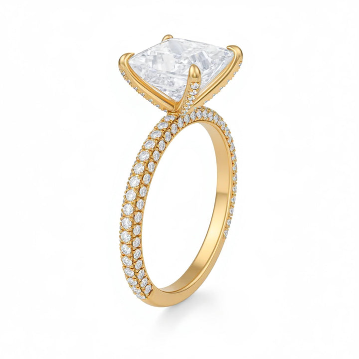 Princess Three Row Pave Ring With Pave Prongs