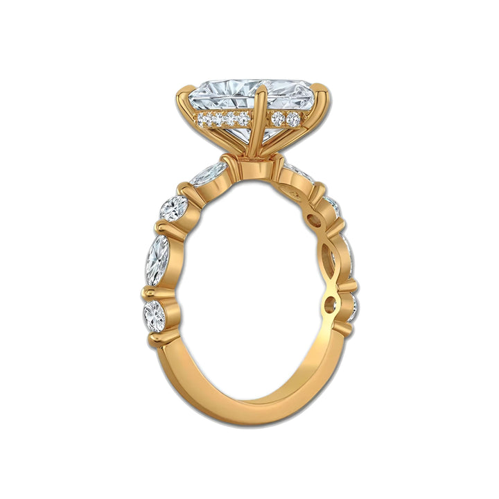 Marquise Diamond with Marquise and Round Band and Hidden Halo Ring