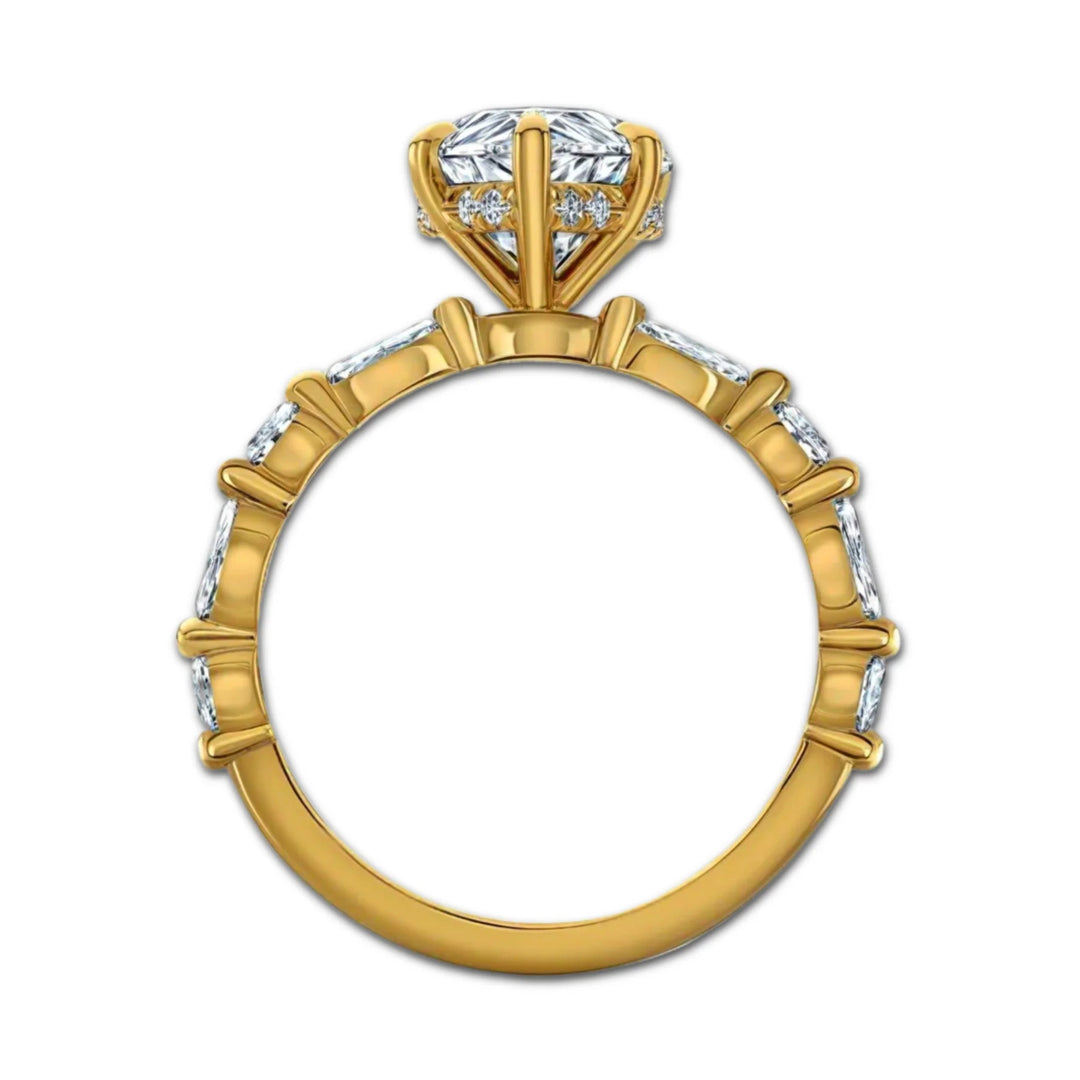 Marquise Diamond with Marquise and Round Band and Hidden Halo Ring