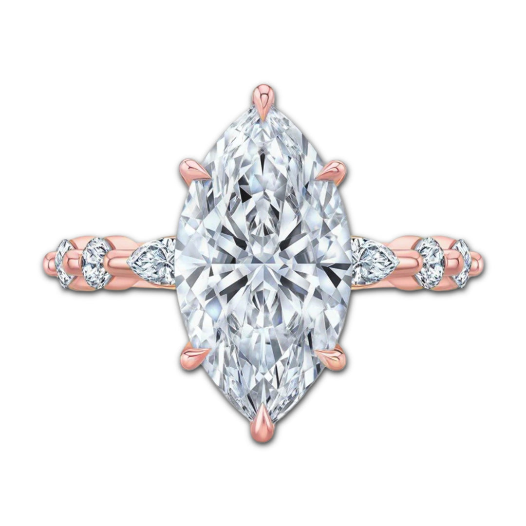 Marquise Diamond with Marquise and Round Band and Hidden Halo Ring