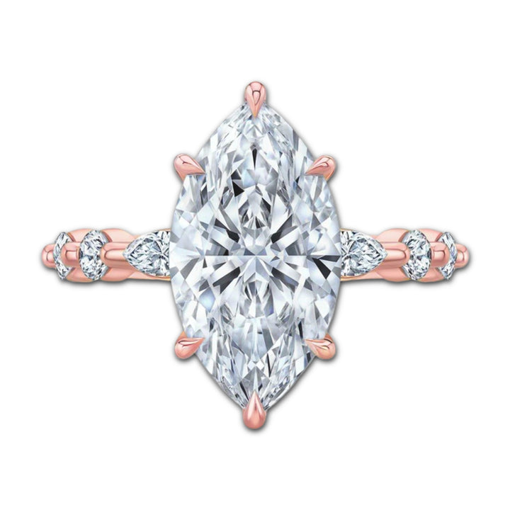 Marquise Diamond with Marquise and Round Band and Hidden Halo Ring