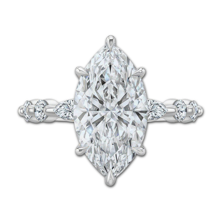 Marquise Diamond with Marquise and Round Band and Hidden Halo Ring