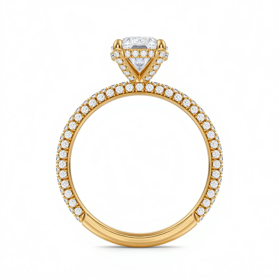 Oval Diamond Basket With Three Row Pave Ring