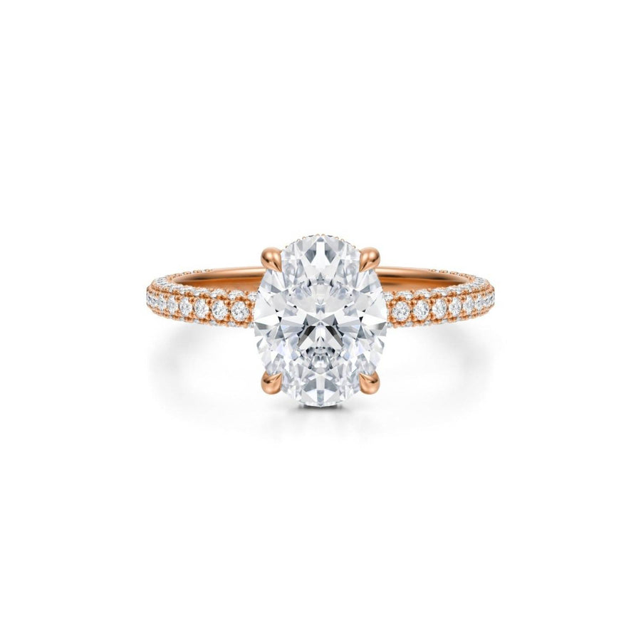 Oval Hidden Halo with Three Row Pave Band