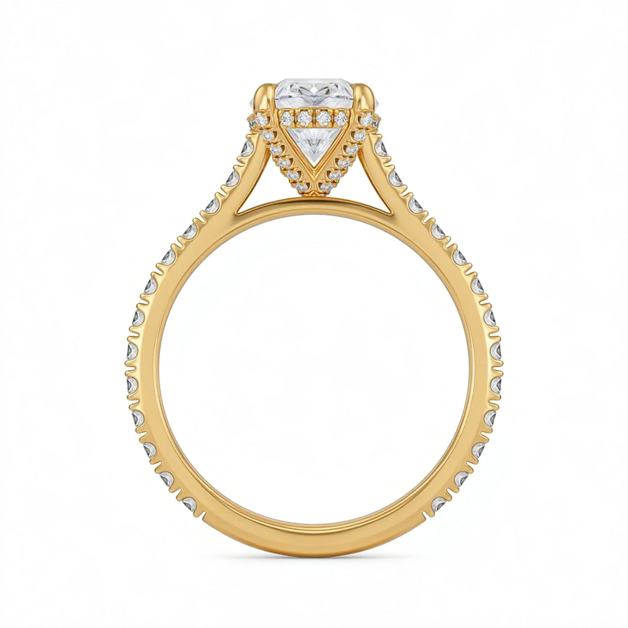 Oval Pave Cathedral Ring With Diamond Basket