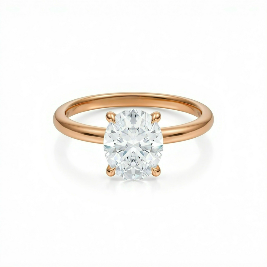 Oval Solitaire Ring With Pave Prongs