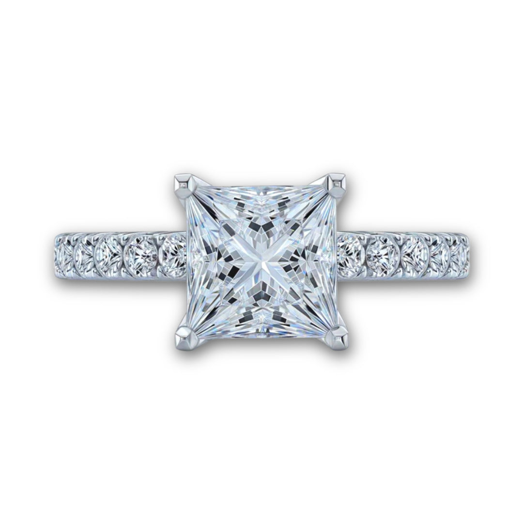 Princess Diamond French Pave 4 Claw Ring