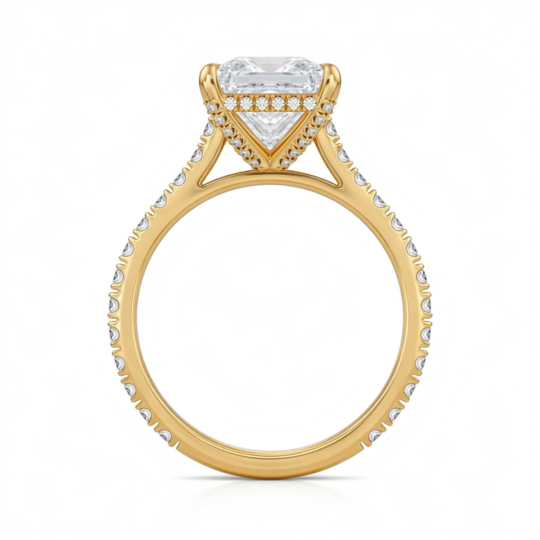 Princess Pave Cathedral Ring With Diamond Basket