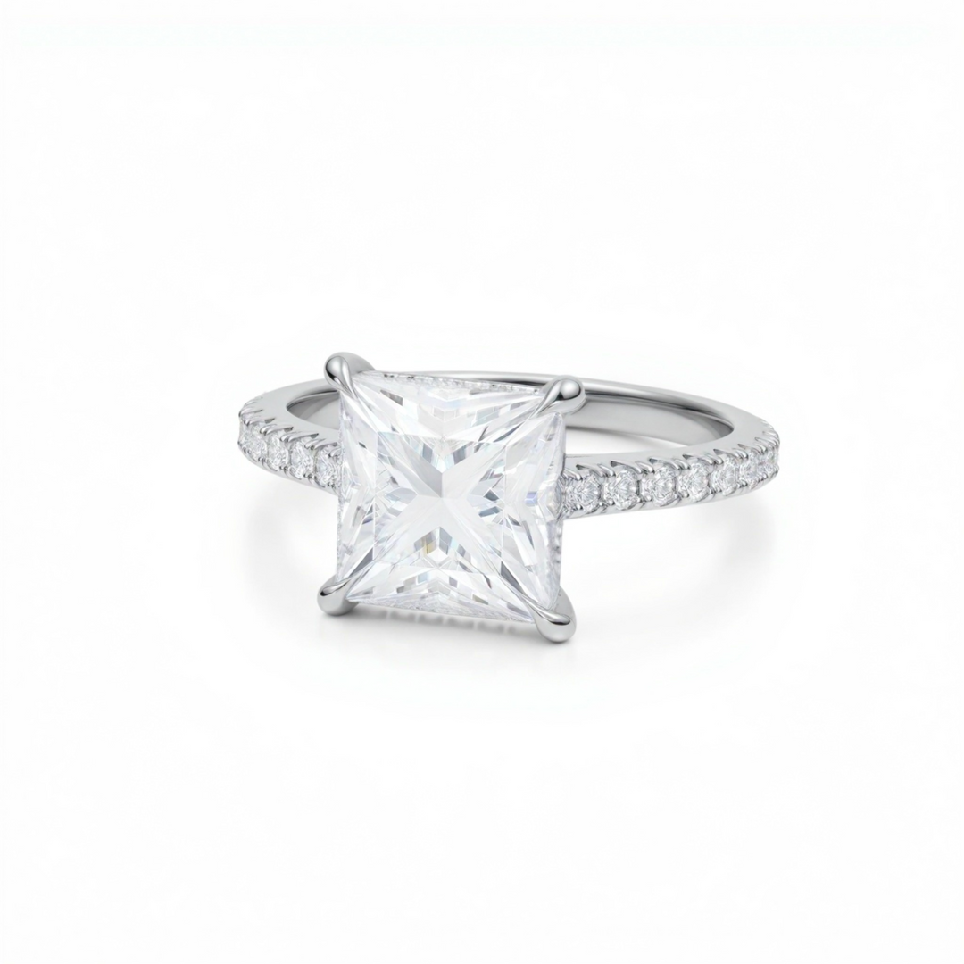 Princess Pave Cathedral Ring With Diamond Basket