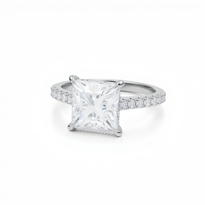 Princess Pave Cathedral Ring With Diamond Basket