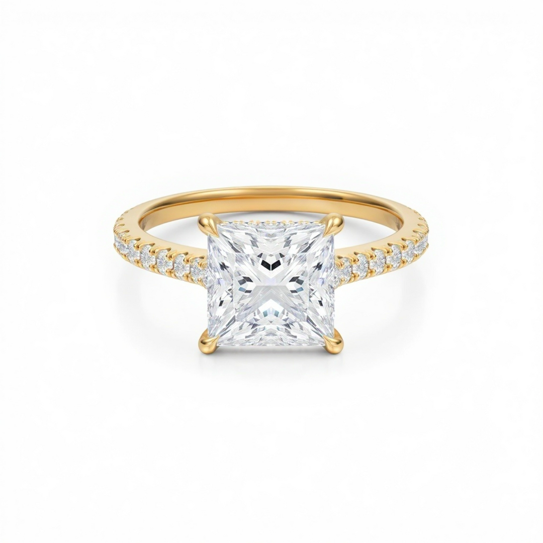 Princess Pave Cathedral Ring With Diamond Basket