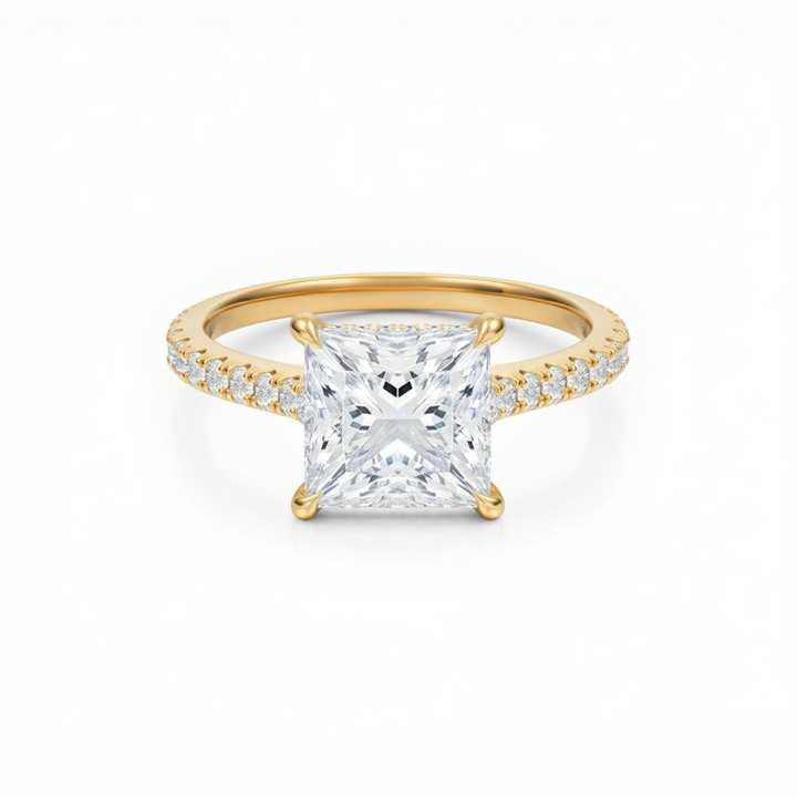 Princess Pave Cathedral Ring With Diamond Basket