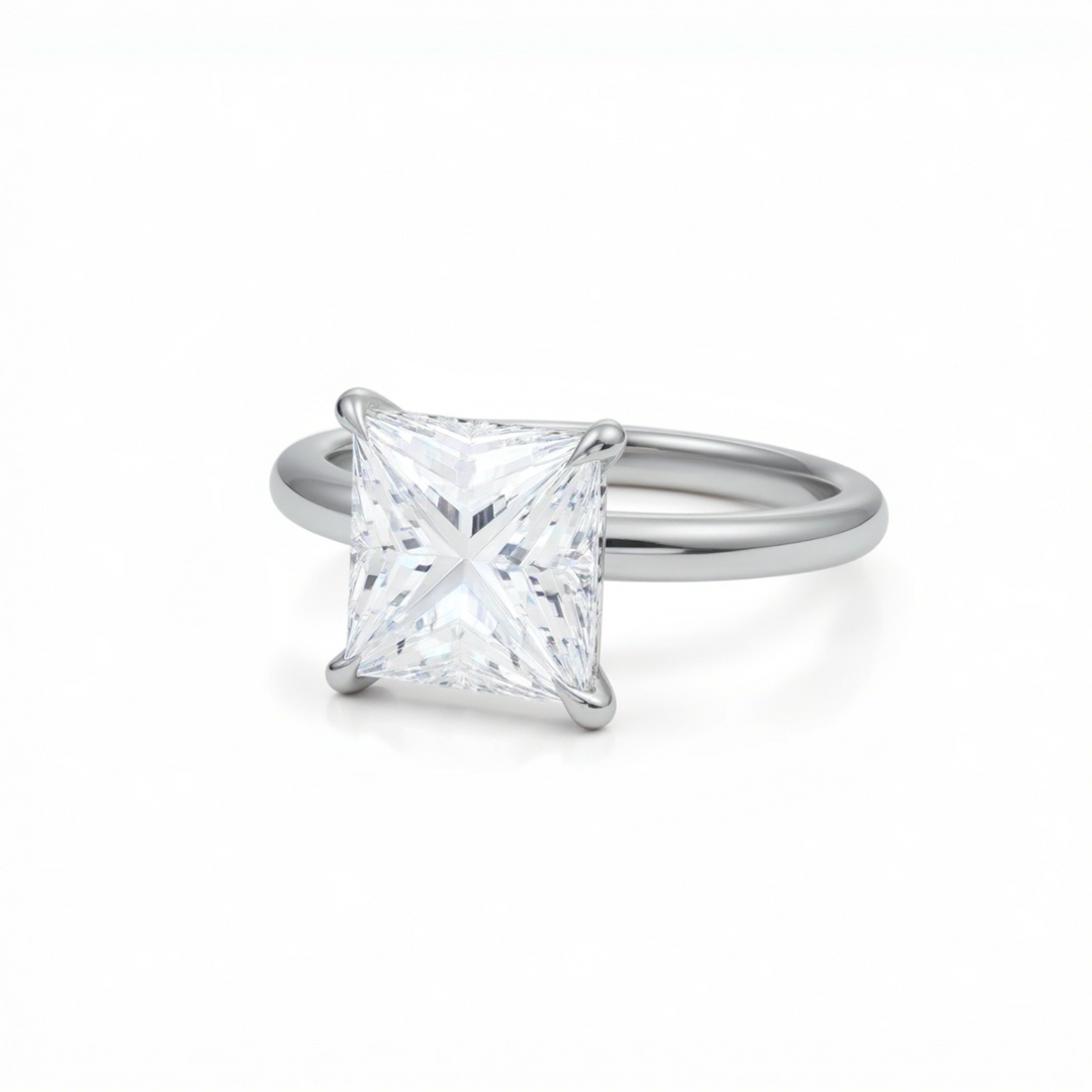 Princess Solitaire Ring With Hidden Halo