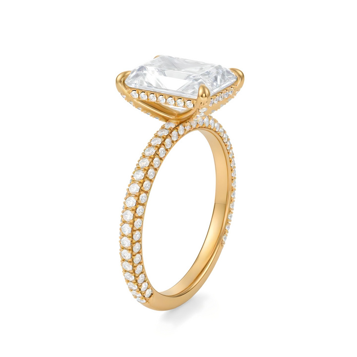 Radiant Diamond Basket With Three Row Pave Ring
