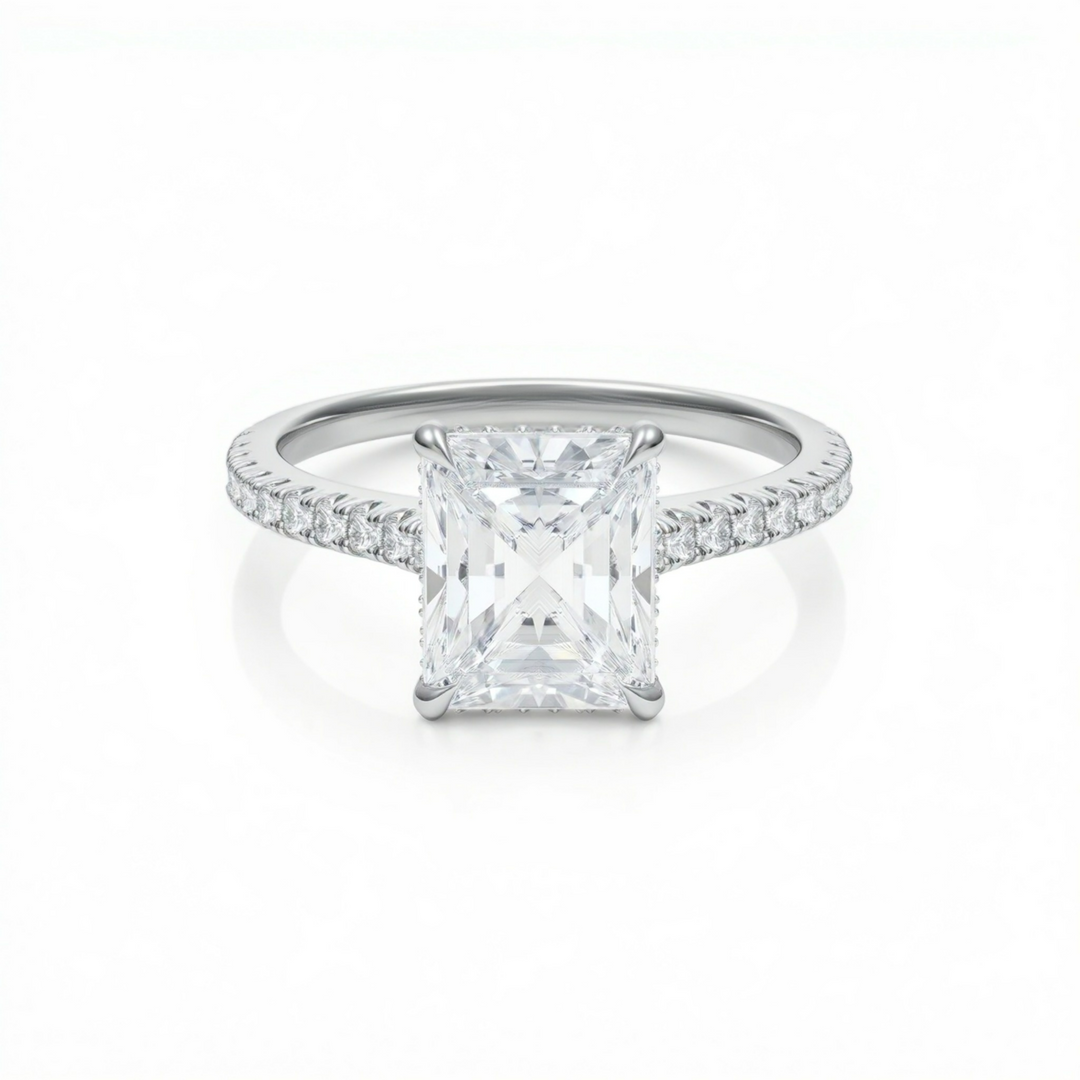 Radiant Pave Cathedral Ring With Diamond Basket