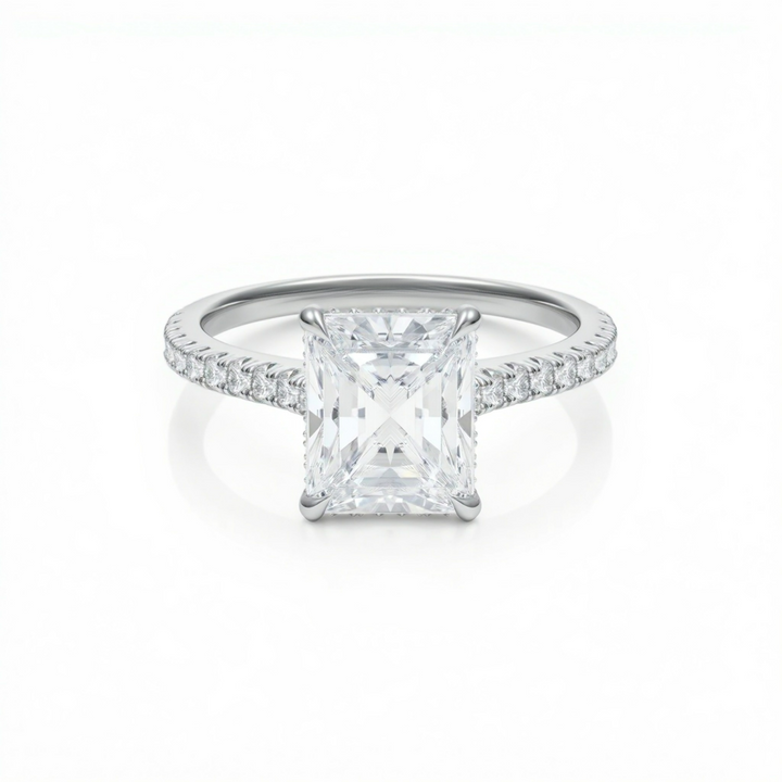 Radiant Pave Cathedral Ring With Diamond Basket