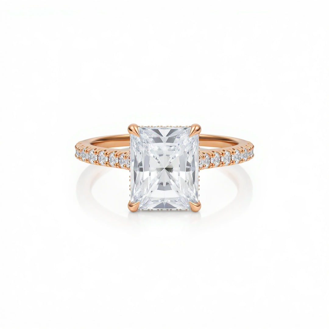 Radiant Pave Cathedral Ring With Diamond Basket