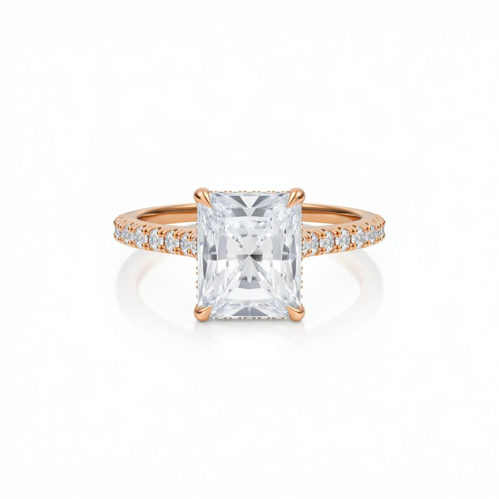 Radiant Pave Cathedral Ring With Diamond Basket