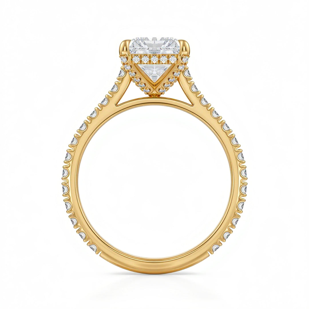 Radiant Pave Cathedral Ring With Diamond Basket