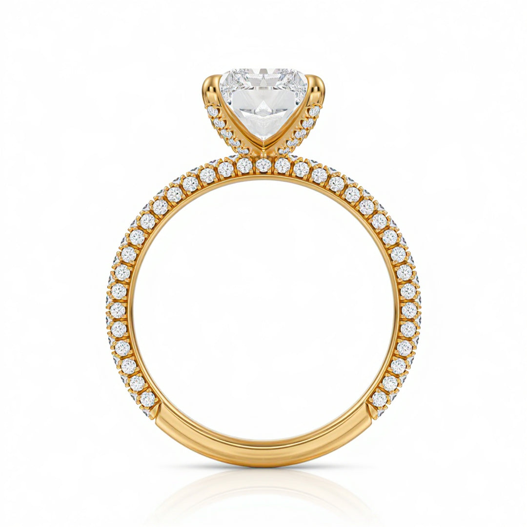 Radiant Three Row Pave Ring With Pave Prongs