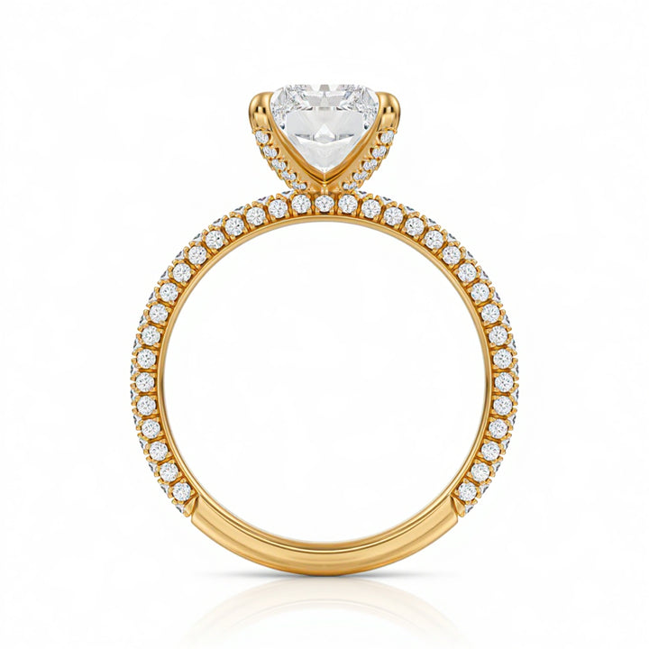 Radiant Three Row Pave Ring With Pave Prongs