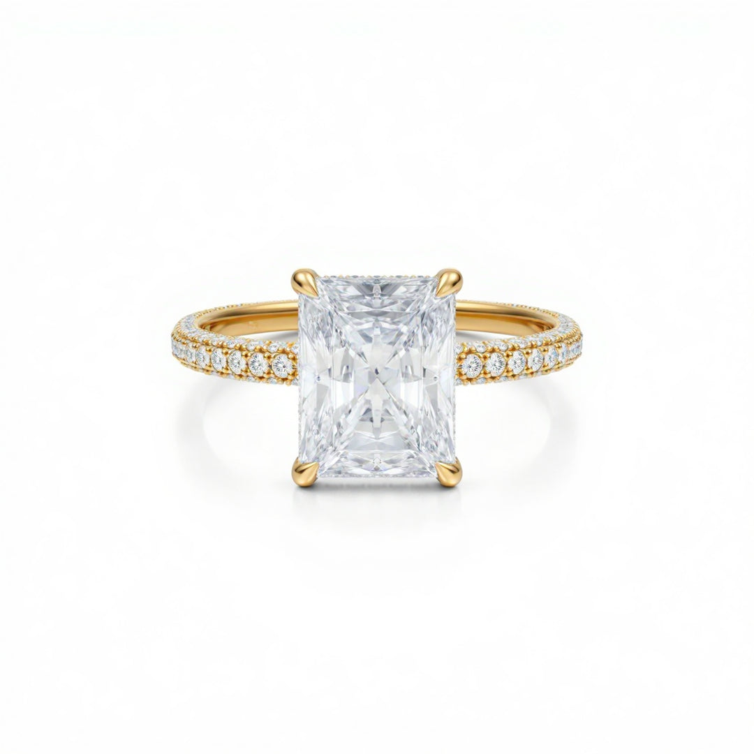 Radiant Three Row Pave Ring With Pave Prongs