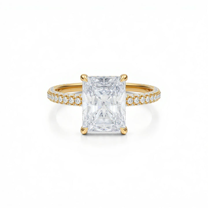 Radiant Three Row Pave Ring With Pave Prongs