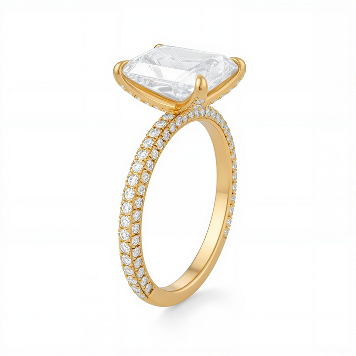 Radiant Three Row Pave Ring With Pave Prongs