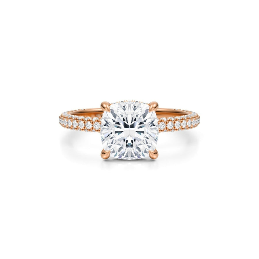 Cushion Hidden Halo With Three Row Pave Band