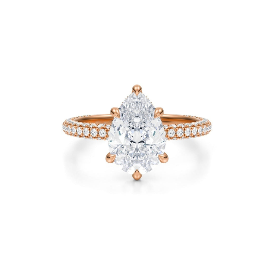 Pear Hidden Halo with Three Row Pave Band