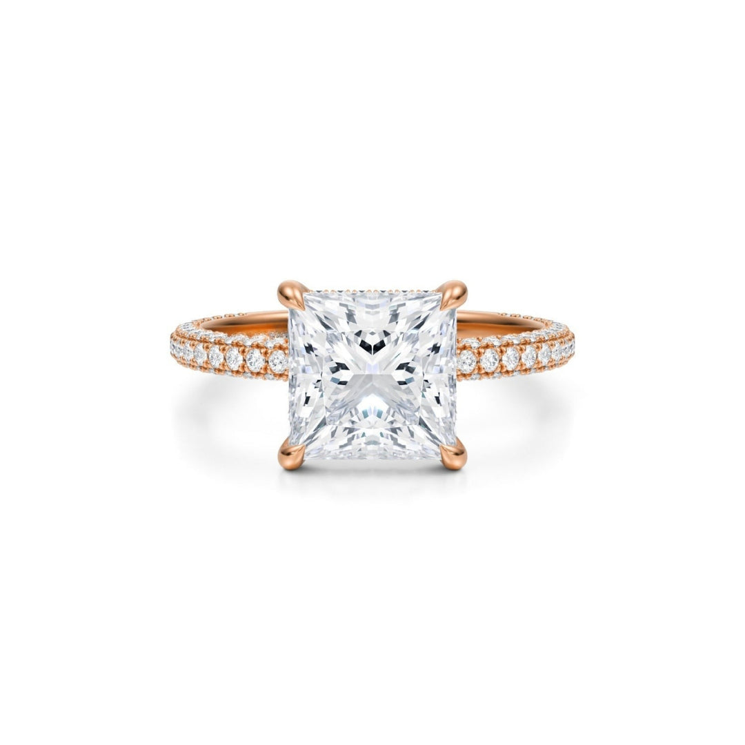 Princess Hidden Halo with Three Row Pave Band