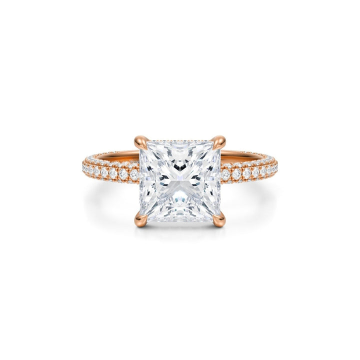 Princess Hidden Halo with Three Row Pave Band